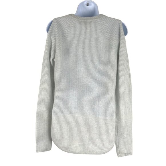 Saks Fifth Avenue Cashmere Sweater Small Cold Shoulder Ribbed Blue FS-1187 - Picture 6 of 10